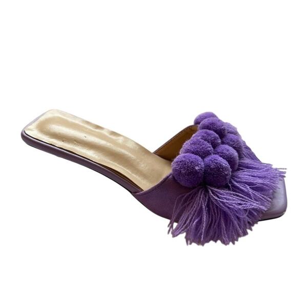 Women's Mules Clear Heels Pom Pom Tassel purple Size 6.5 - Picture 4 of 9